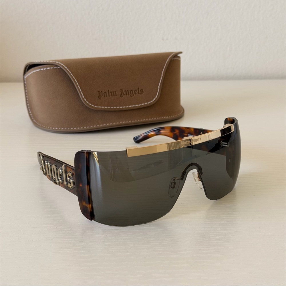 NWT Palm Angels Shield Sunglasses PERI032 6007 Tortoise Gold Authentic w/ Case